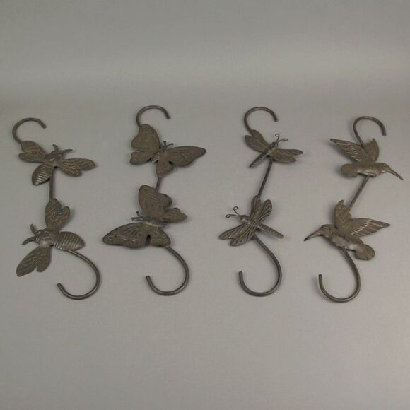 Set of 4 Rustic Metal Hook Plant Hangers Hummingbird, Bee, Butterfly, Dragonfly - Picture 5 of 5